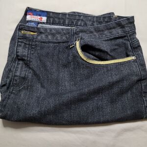Dark Wash Jeans with Yellow Trim